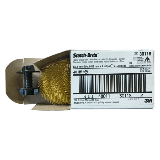 Фото товара "30118 Круг Scotch-Brite Bristle RB-ZB тип С P80 желтый 50мм х 9.5мм - 40 шт/уп"